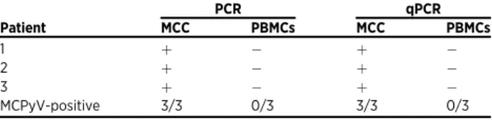 Table 2. Mean MCPyV DNA load in MCPyV-positive MCCs revealed by qPCR analysis