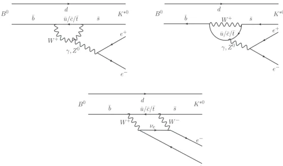 Figure 1: Dominant Standard Model Feynman graphs for the electroweak loop and box diagrams involved in the B 0