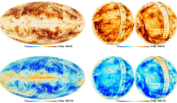 Fig. 3. Comparison between the model and the IRAS data used to constrain the fit. Each panel shows the model departure from the data defined