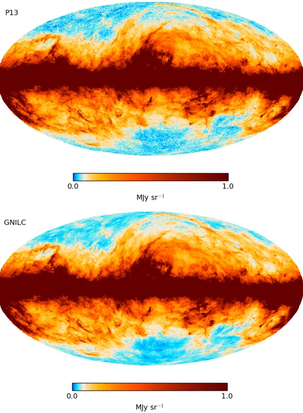 Fig. 3. Full-sky map of the Galactic thermal dust emission: Planck 2013 (P13) thermal dust model at 353 GHz and 5 0