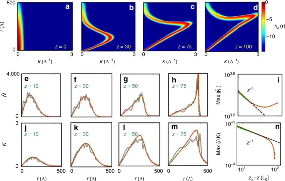 Figure 2 | Incoherent shock and annular collapse singular behaviours. (a–d) Evolution during the propagation of the spectrogram ~ n k ðr; zÞ ¼ ˇ n k ðr; zÞ=ðrkÞ