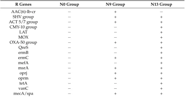 Table 2. Presence of AMR-associated genes in the nasal microbiota of newborns in NICU ward.