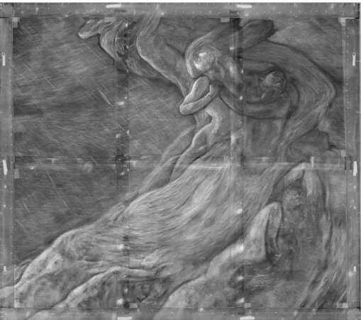 Fig. 7 “Paolo and Francesca” X-radiography with balanced histogram images. The wood stretchers are less