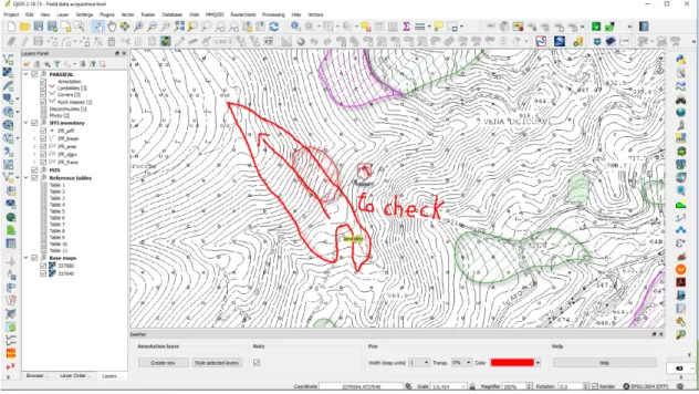 Figure 6. QGIS window with layers of the PARSIFAL project. The BeePen plug-in (at the bottom) 