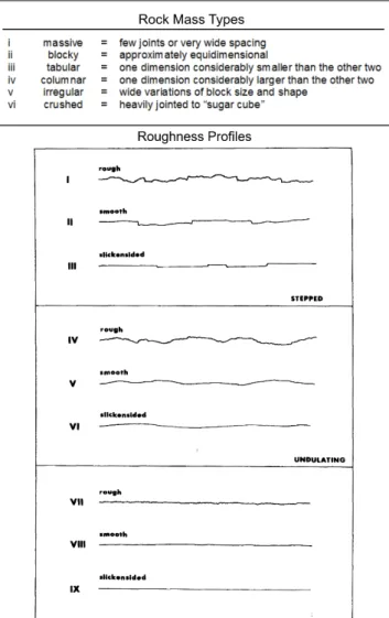 Figure 2. Example of tables for geotechnical data codes (adapted from ISRM [16]). 