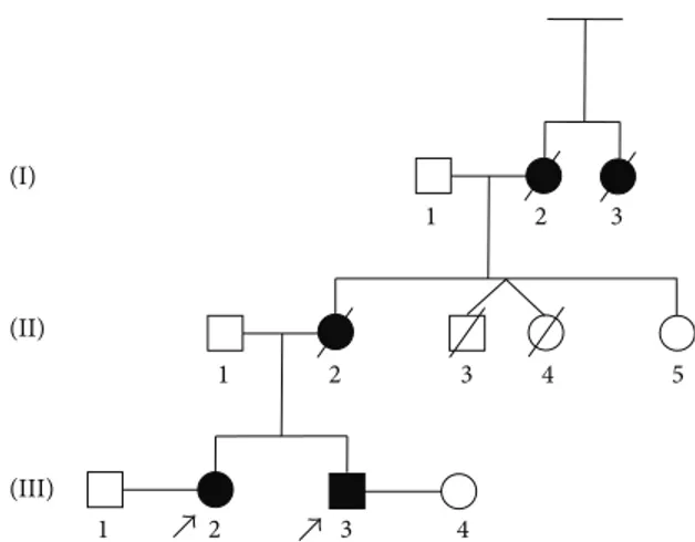 Figure 1: Pedigree of the family of siblings with Parkinson’s disease (PD). Black boxes represent affected patients.