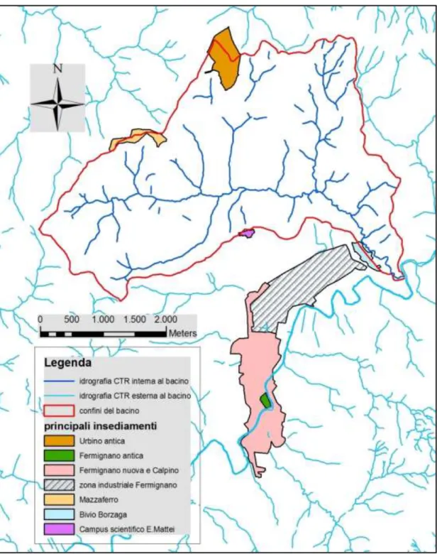 Fig. 2.2 – Il bacino del Fosso di Santa Maria degli Angeli (superficie reale di circa 14 km 2 ) 