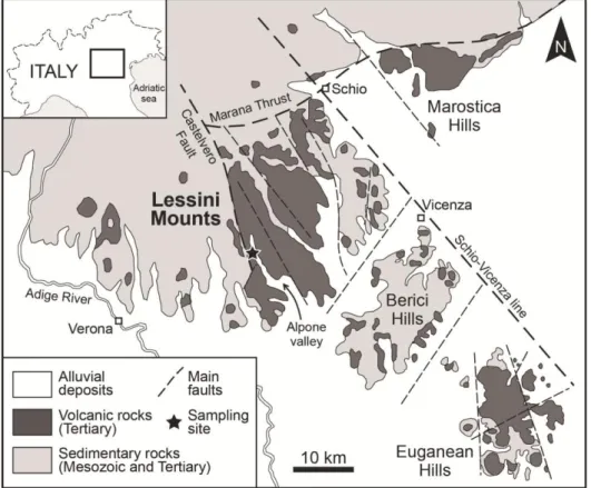 Figure 1. Geological sketch map of the volcanic rocks in the Veneto Region, NE Italy (modified from De 