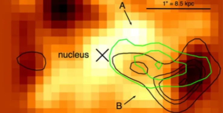 Fig. 10. Narrow Hα map (from Cresci et al. 2015a ) with the contours of the molecular outflow (black; from the left panel of Fig