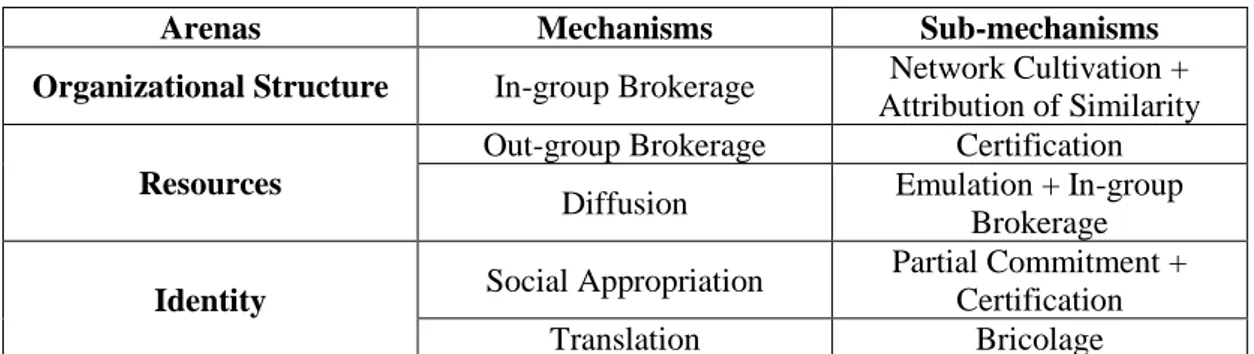 Table 6-1 Mechanisms and sub-mechanisms in the social movement scene of Health 