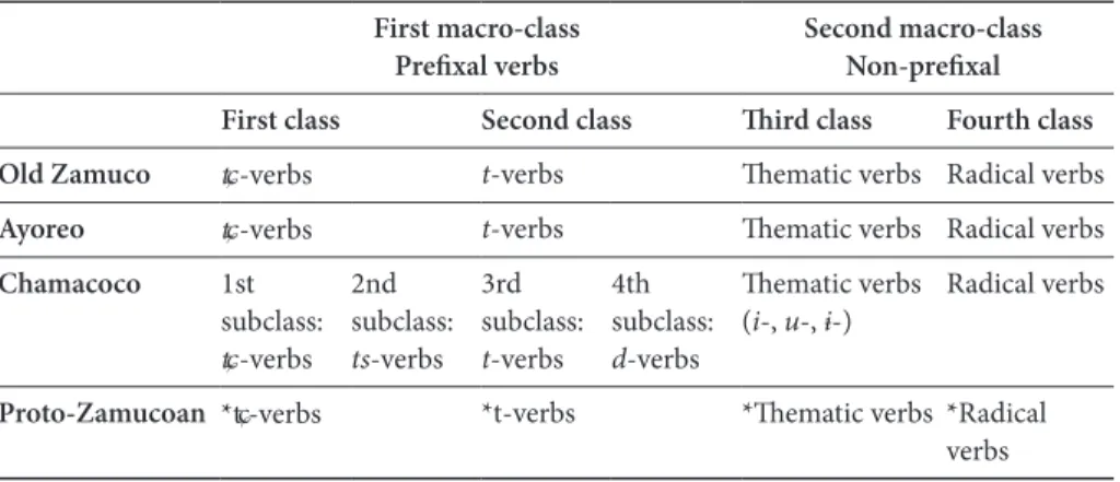 Table 11.  Verb classes in the Zamucoan languages, according to 3rd-person inflections