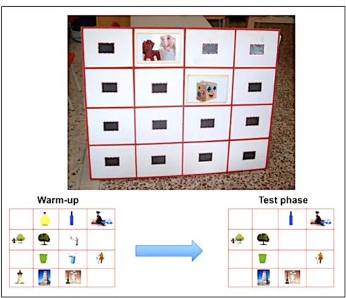 Figure	 4:	 The	 Grid	 Game	 and	 two	 sample	 pictures	 for	 Configuration	 1	 (i.e.,	 Warm-up)	 and	