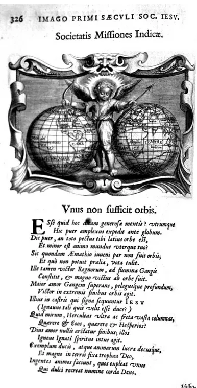 Figure 5  The Society of Jesus spread the faith throughout the world. Emblem from Imago primi  saeculi (1640), c.320.