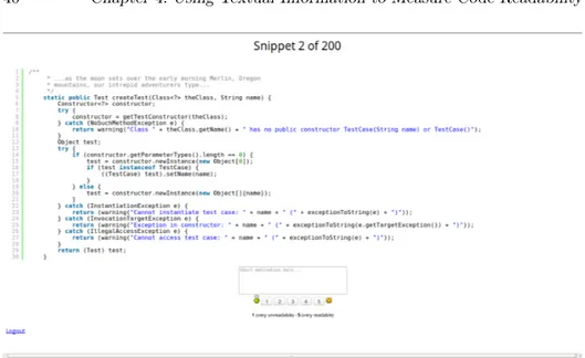 Figure 4.5: Web application used to collect the code readability evaluation for