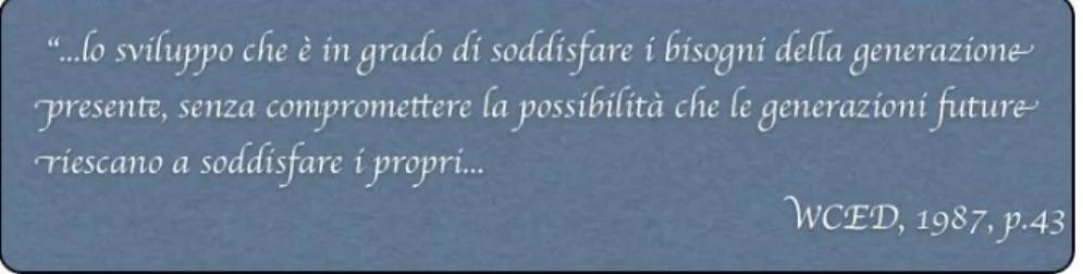 Figura 5. : definizione di Sviluppo Sostenibile (Brundtland, 1987) 