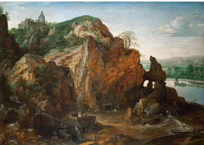 Fig.  2:  Lucas  van  Valckenborch,  Maaslandschaft  mit  Bergwerk  und  Schmelzhütten,  1580  (Wien,  Kunsthistorisches Museum)