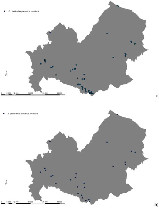 Figure 7. Species specific presence location in Molise region (Central Italy) for a P