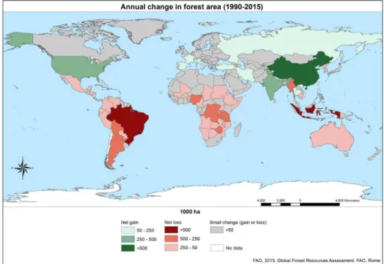 Figure 1  Annual change in forest area from 1990 to 2015 (Source: FAO 2015). 