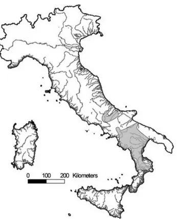 Fig . 1 - Distribution range of the otter Lutra lutra in Italy. 
