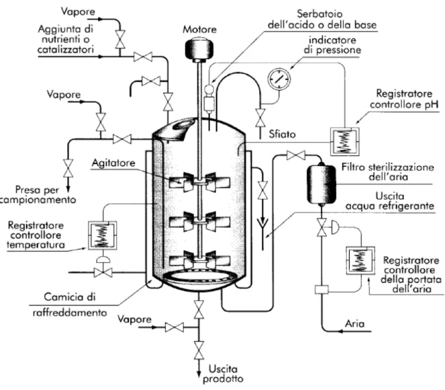 Figura 1.9. Schematizzazione di un fermentatore ad agitazione meccanica. 