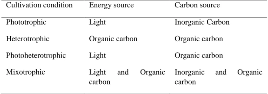 Table 2. – Summary of microalgal cultivation conditions.