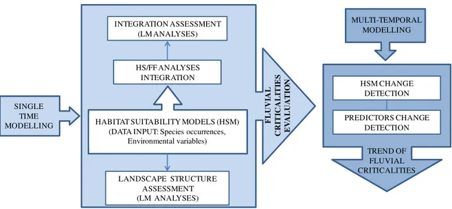Figure 1 : Flow-Chart of the proposed approach: in light blue the single-time step modelling regarding the different 