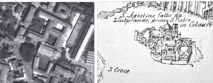 Fig. 1. Veduta aerea zenitale dell’a- dell’a-rea di san Pietro in Ciel d’Oro (da  www.maps.google.com)