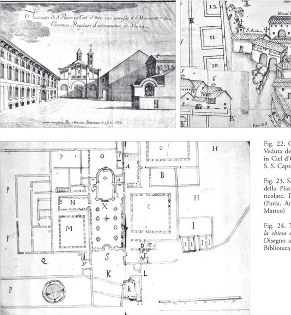 Fig. 22. G. Veneroni – G. Ramis,  Veduta della facciata di San Pietro  in Ciel d’Oro, acquaforte 1772 (da  S