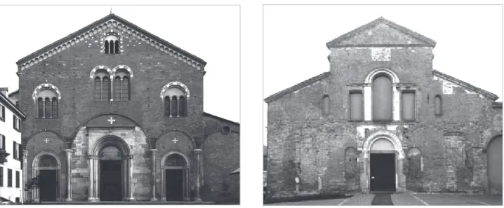 Fig. 35. Vizzolo Predabissi (Milano),  Santa Maria di Calvenzano.  Faccia-ta, con resti di portico distrutto Fig