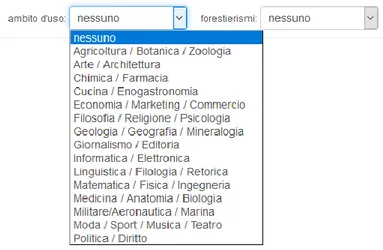 Fig. 5. Menù di ricerca per ambito d’uso 