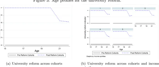 Figure 3: Age profiles for the university reform.