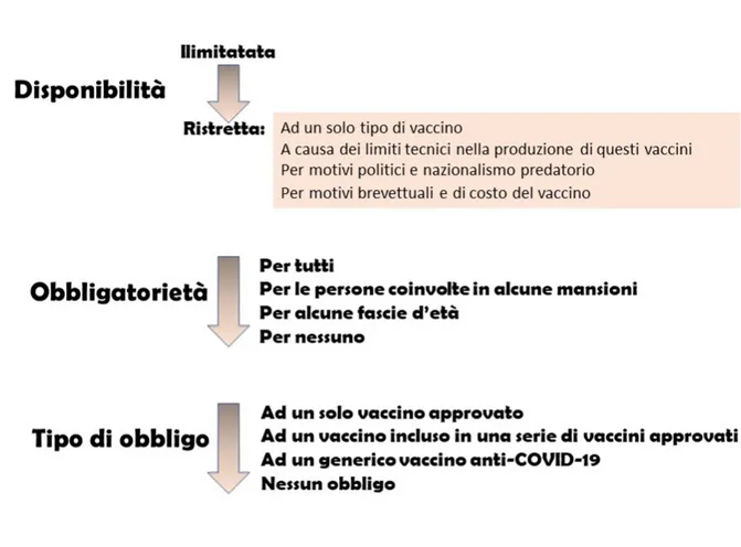 Figura 3. Alcuni parametri su cui, tra qualche tempo, si dovrà articolare la valutazione dell'obbligatorietà del vaccino anti Covid-19