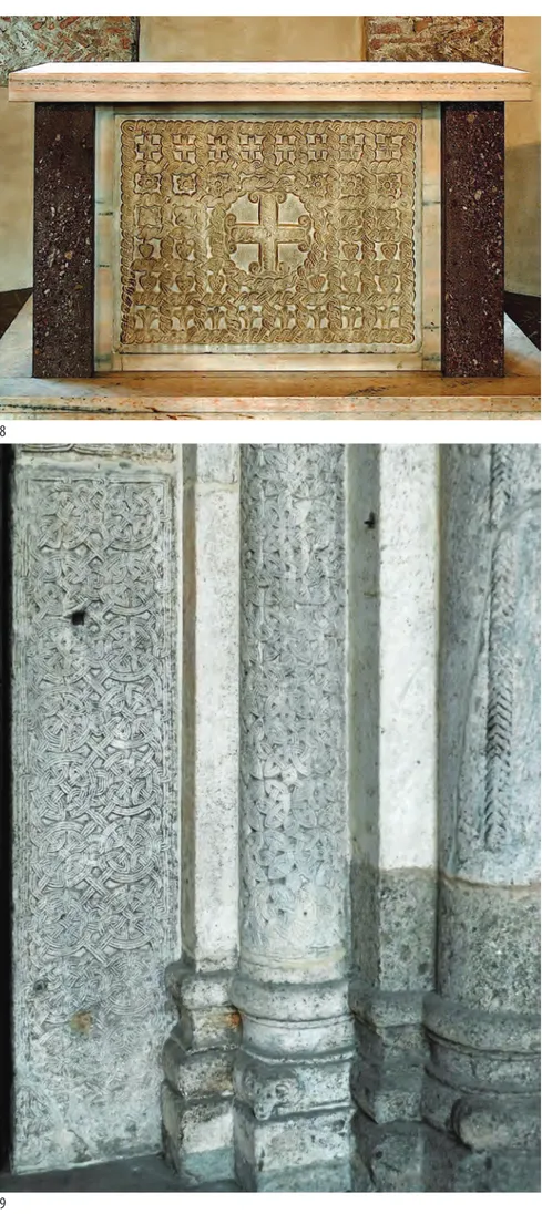 Fig. 8: Milano, S. Ambrogio. Pluteo ad  intrecci (IX sec.) nell’altare del sacello  di San Vittore in Ciel d’Oro.