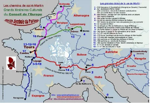 Fig. 1. The European Cultural Routes of Saint Martin of Tours.