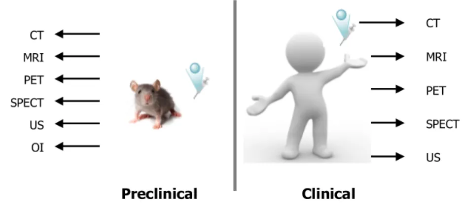 Figure 1:  summary of modalities used for molecular imaging in preclinical/ 