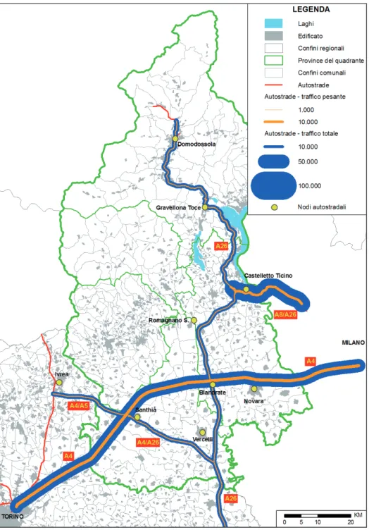 Figura 2.2 – I flussi del traffico autostradale nel Piemonte nord-orientale