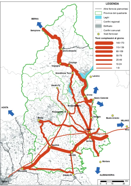 Figura 2.3 – I flussi del traffico ferroviario nel Piemonte nord-orientale