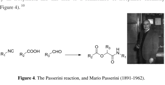 Figure 4. The Passerini reaction, and Mario Passerini (1891-1962). 