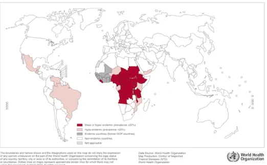 Figure 1.1 Distribution of onchocerciasis worldwide, 2013. 