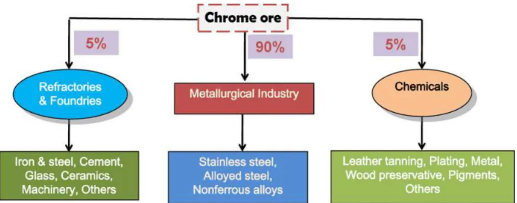 Fig. 3. Percentuale d’uso del cromo nelle diverse attività industriali (Dhal et al., 2013) 