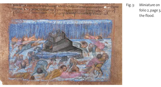 Fig. 3:   Miniature on  folio 2, page 3,  the flood.