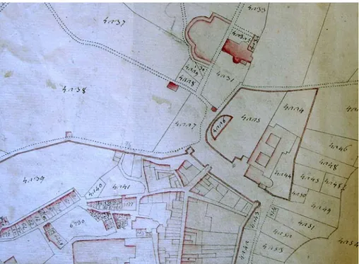 Fig. 4. Planimetria catastale di Bobbio (Archivio Storico Comunale, Parte moderna, Mappe e  disegni, n