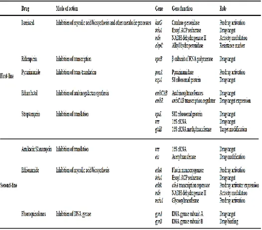 Table 1: Genes involved in acquired antibiotic resistance in MTB [35]. 