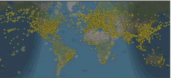 Figure 1. Geographic coverage of air flows on a generic weekday. Source: Flightradar24