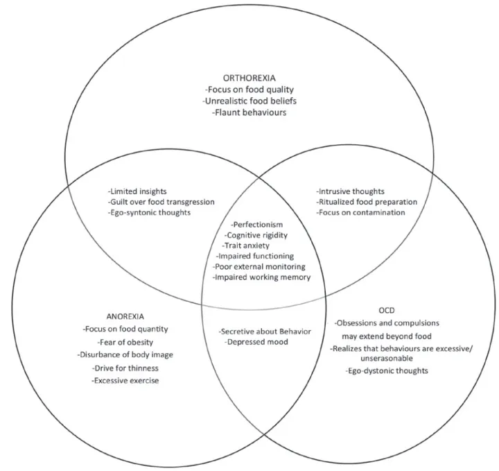 FIGURE 1. Venn diagram representing the possible relationships between Anorexia Nervosa, Obsessive-Compulsive Disorder 