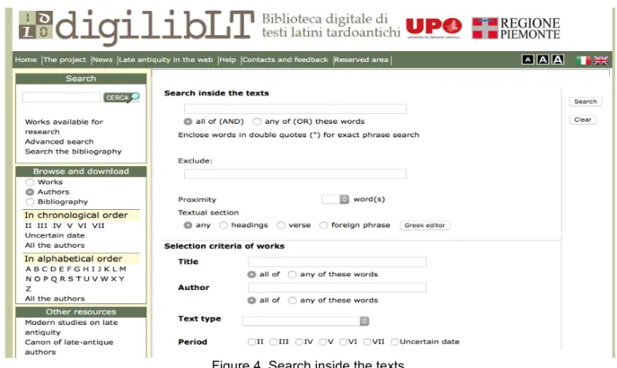 Figure 4. Search inside the texts.