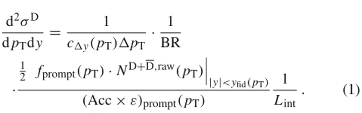 Figure 2 shows the (Acc × ε) as a function of pT for prompt and feed-down D 0 , D + , D ∗+ , and D + s mesons within