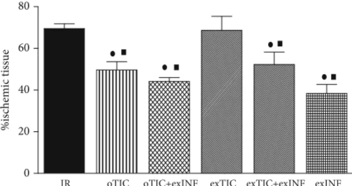 Figure 2: Infarct size. Data analyzed by one-way ANOVA followed by a Bonferroni post hoc test and expressed as mean ± SEM