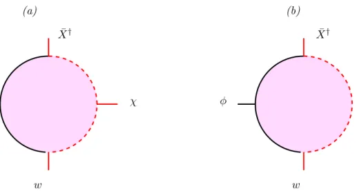 Figure 1: (a) A mixed diagram involving moduli and auxiliary moduli. (b) A mixed diagram involving also a gauge theory vertex