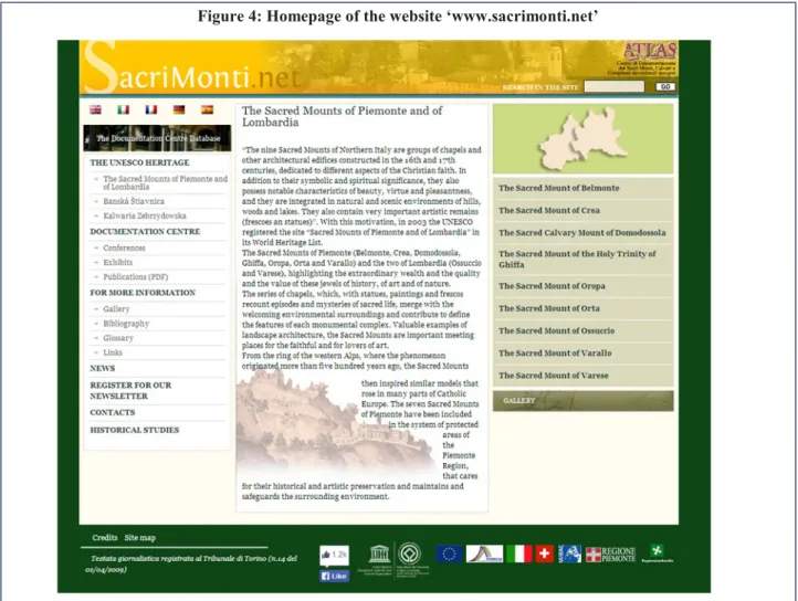 Figure 4: Homepage of the website ‘www.sacrimonti.net’ 